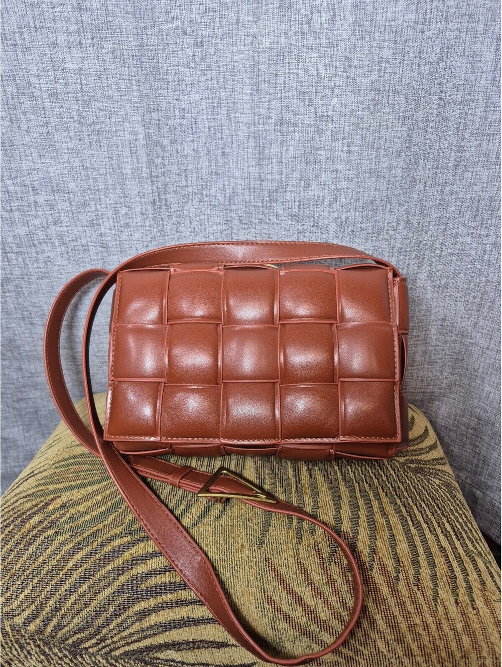 MKF Collection Brown Woven Vegan Leather Crossbody Bag Removable Pouch